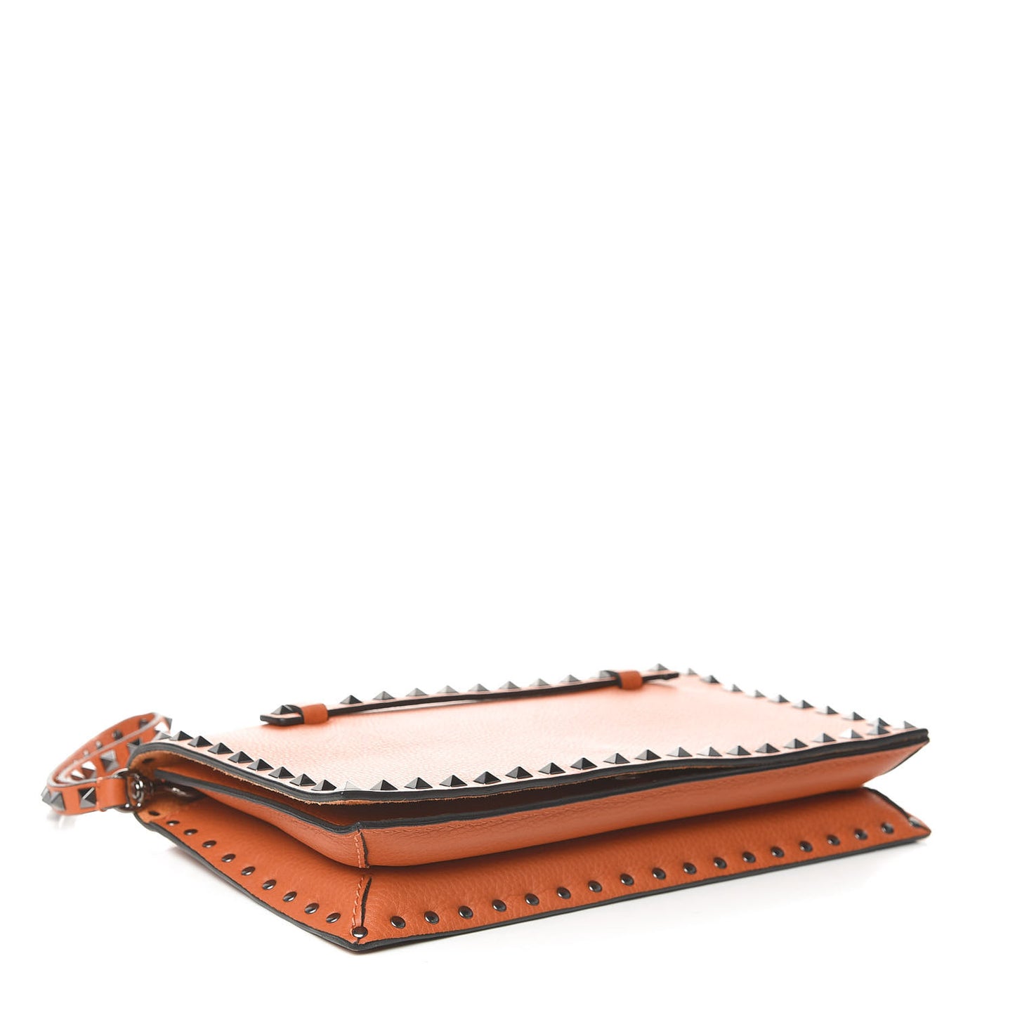Pebbled Calfskin Rockstud Wristlet Clutch Orange