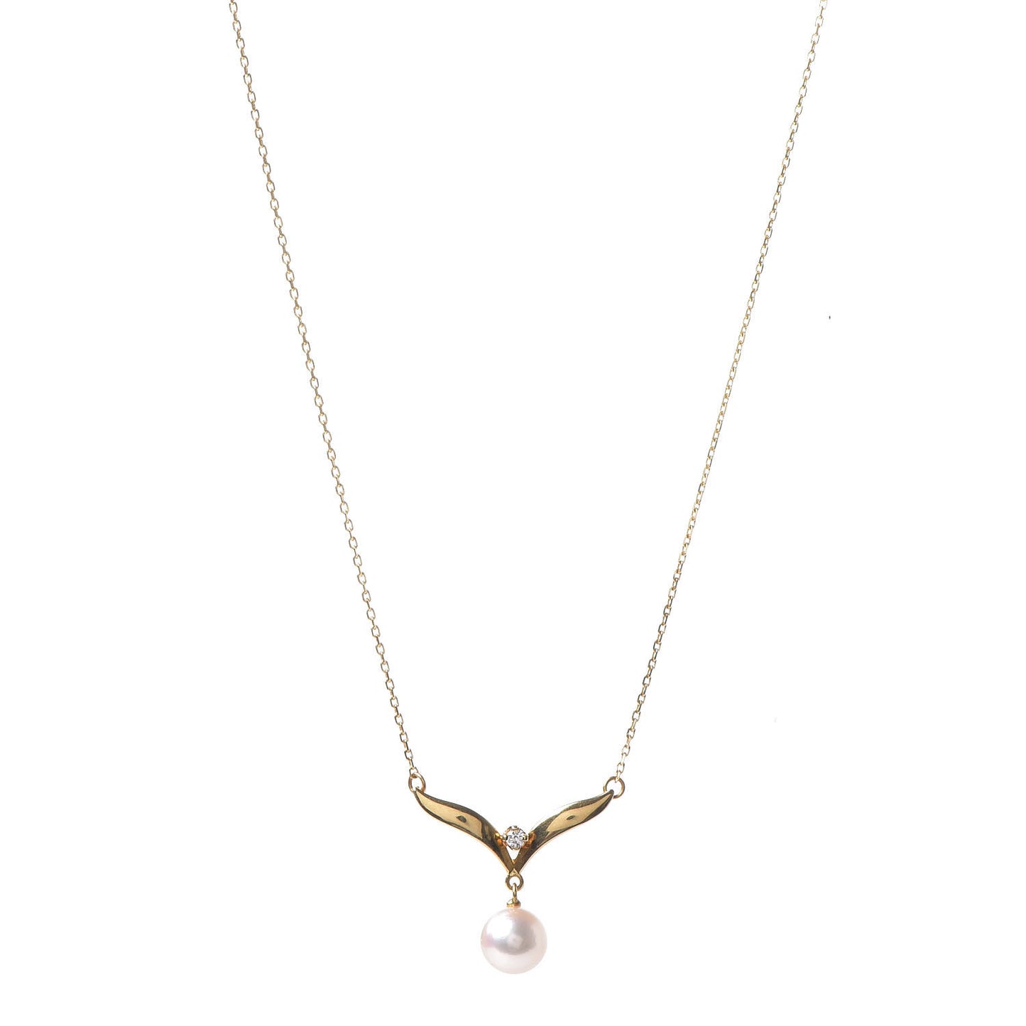 18K Yellow Gold Diamond Akoya Pearl 7mm Pendant Necklace