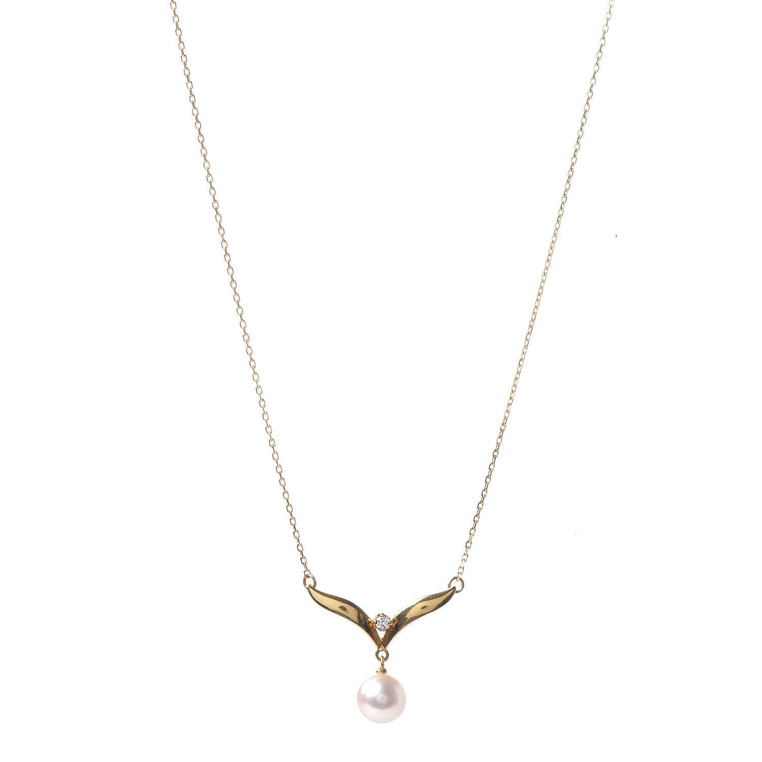 Mikimoto 18K Yellow Gold Diamond Akoya Pearl 7mm Pendant Necklace 1 of 7