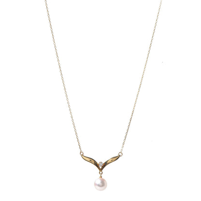 Mikimoto 18K Yellow Gold Diamond Akoya Pearl 7mm Pendant Necklace 1 of 7