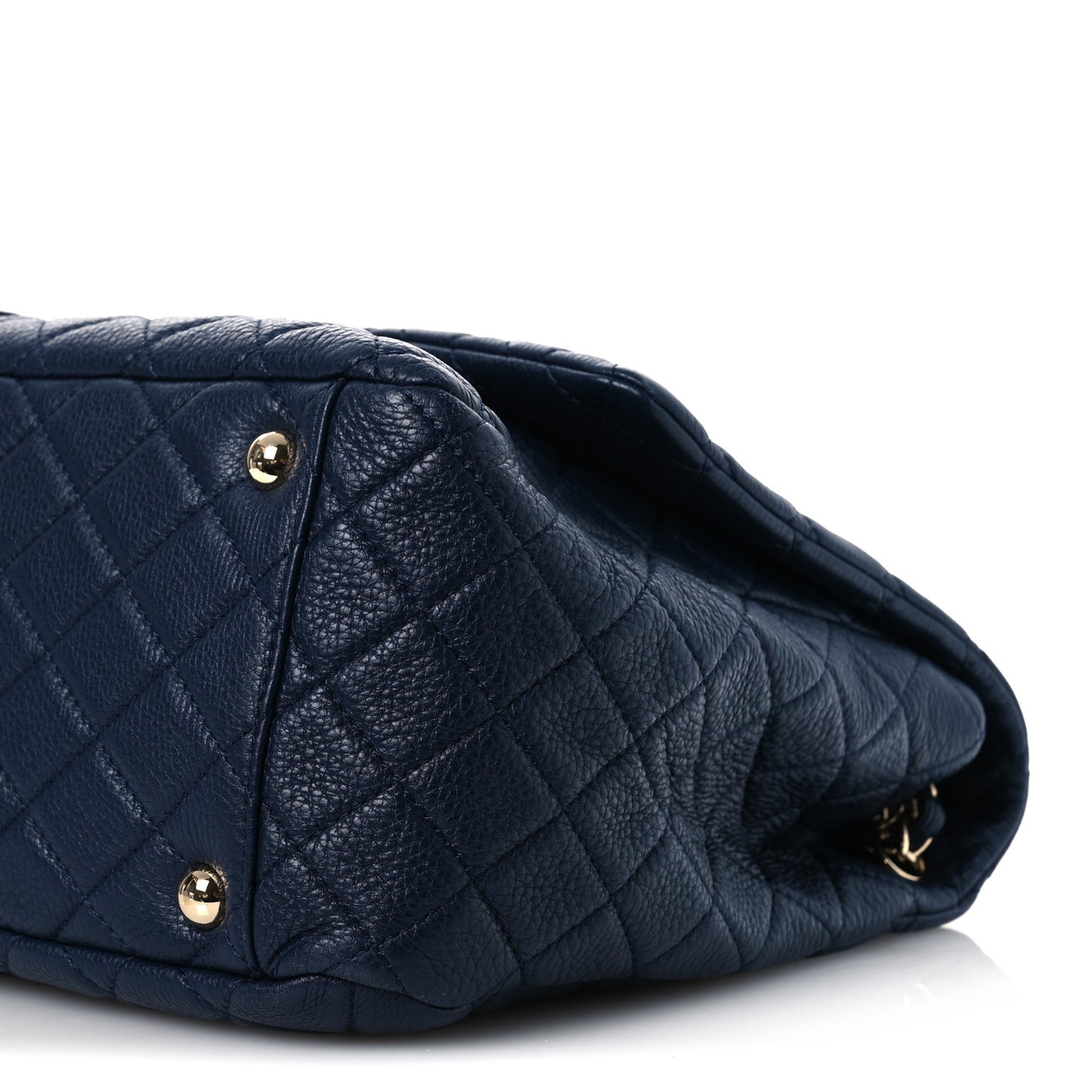 Metallized Calfskin Quilted XXL Travel Flap Bag Navy