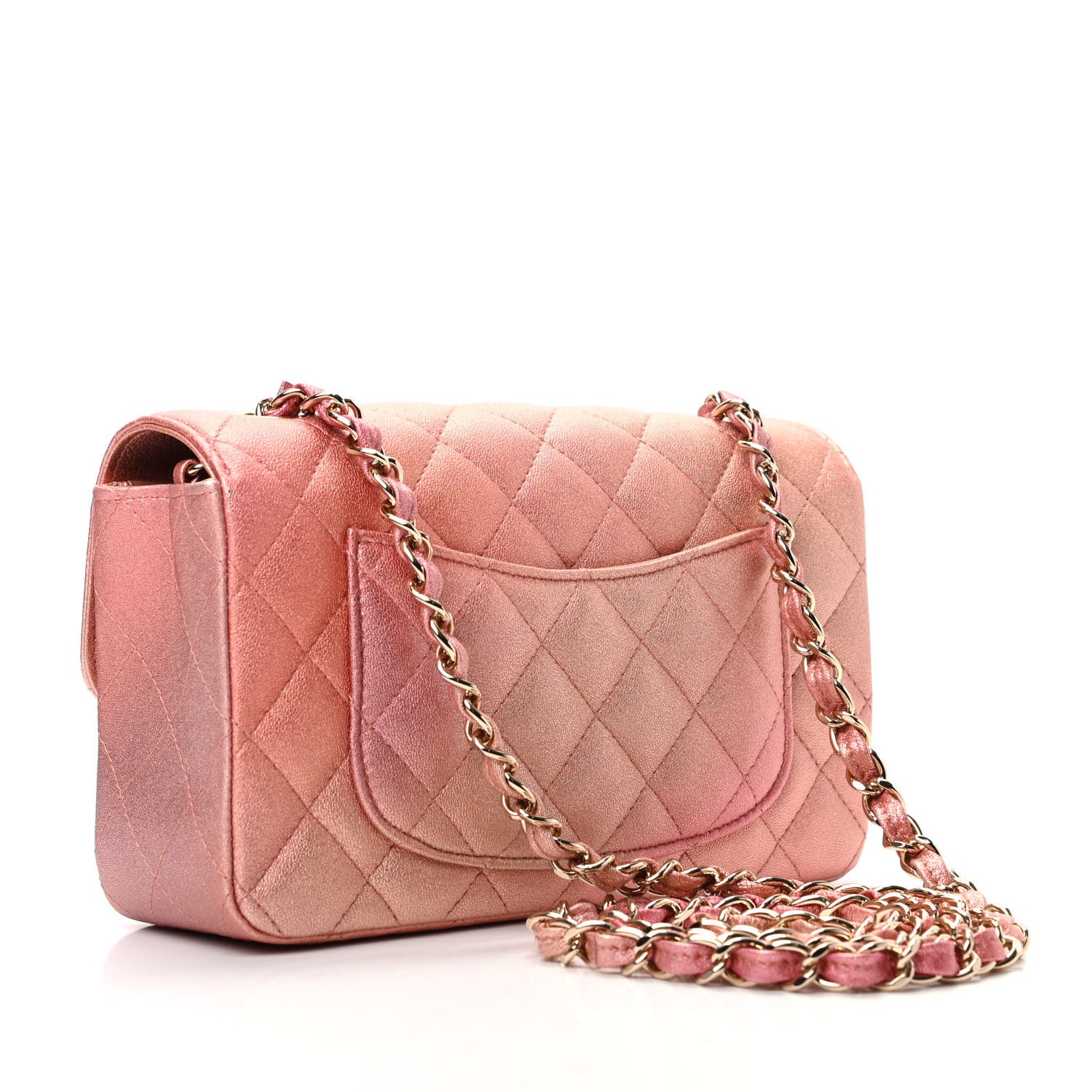 Chanel Metallic Lambskin Quilted Ombre Mini Rectangular Flap Pink 3 of 10