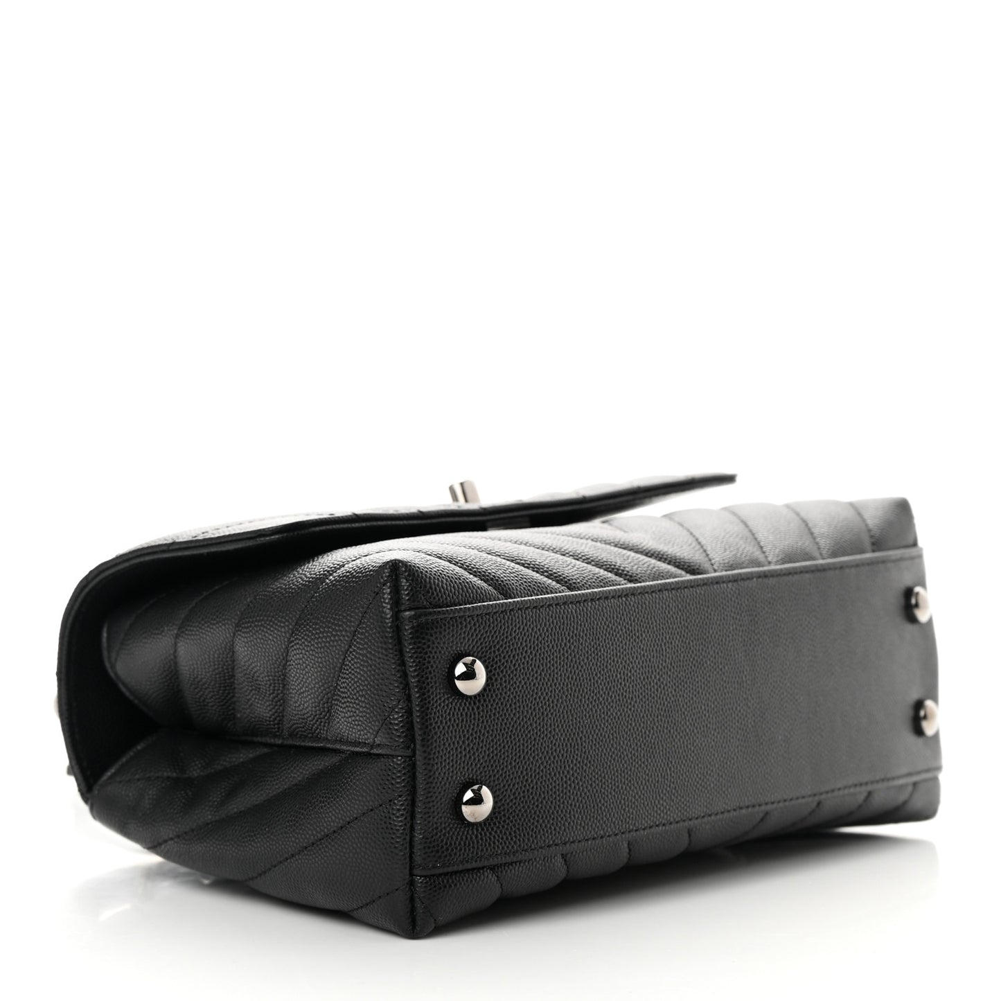 Caviar Chevron Quilted Mini Coco Handle Flap Black