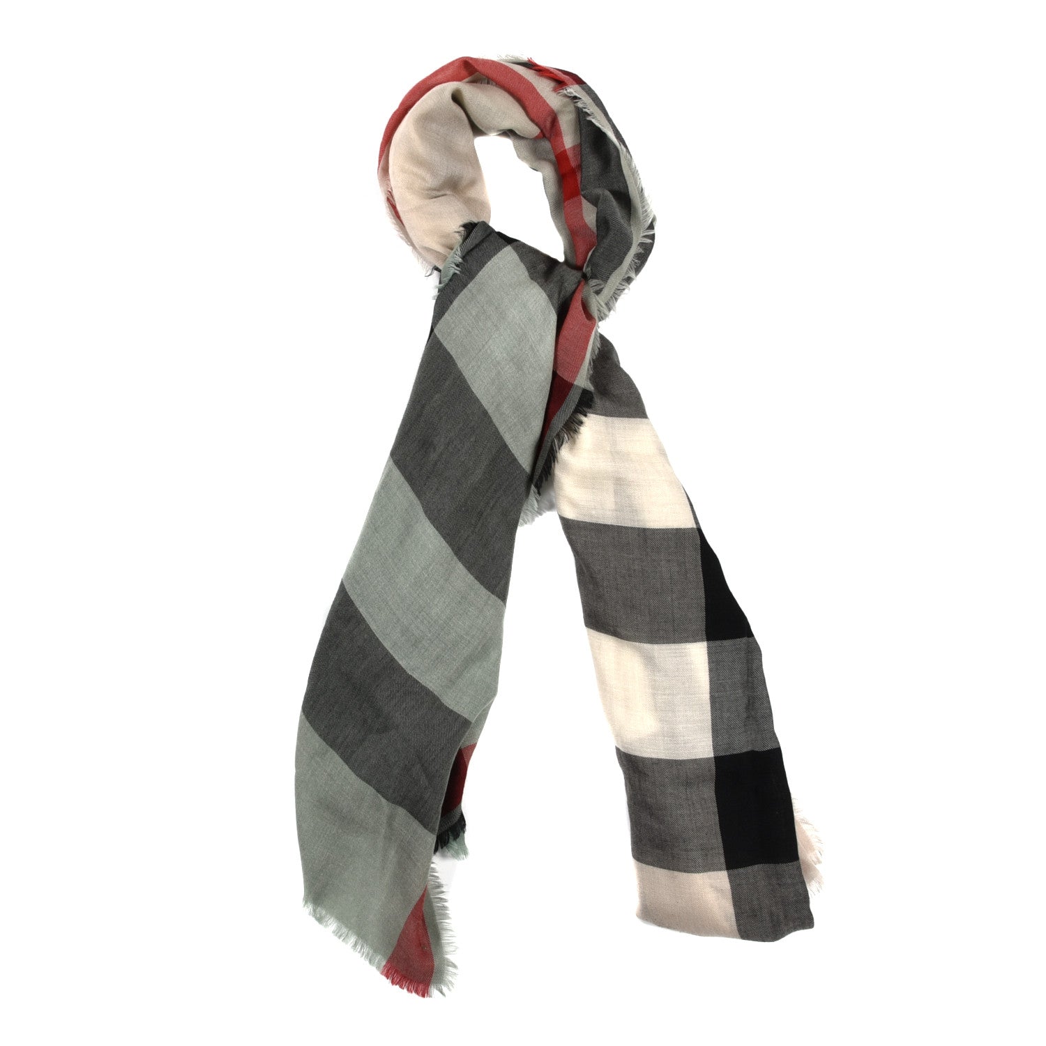 Burberry Cashmere Giant Check Lightweight Scarf Charcoal Green 1 of 3