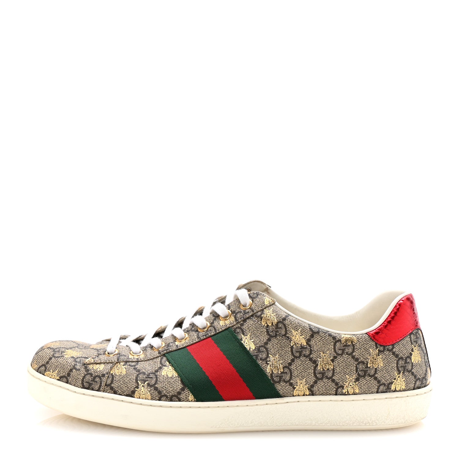 Gucci GG Supreme Monogram Bees Ayers Web Mens Ace Sneakers 9 Beige Oro Green Red 1 of 9