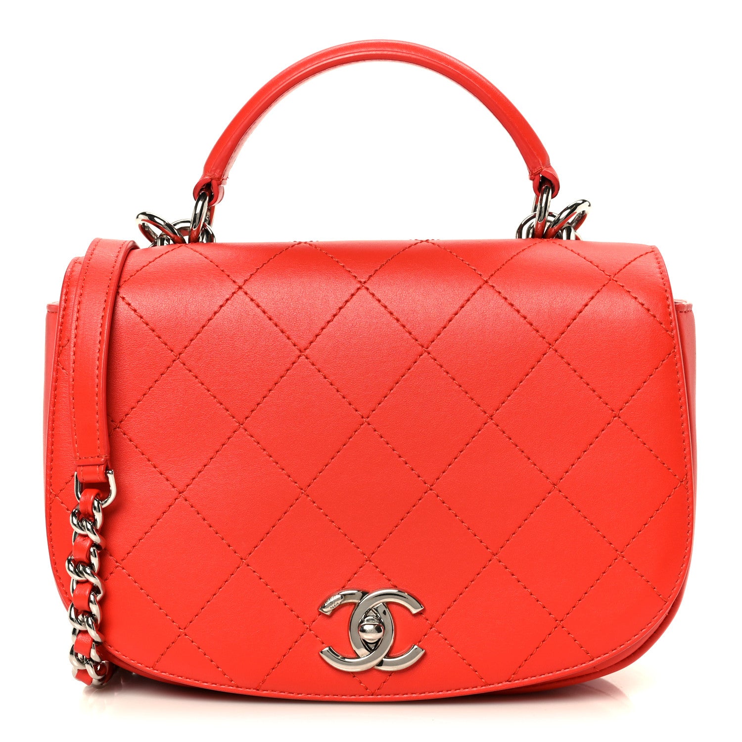 Chanel Calfskin Stitched Small Ring My Bag Flap Crossbody Red 1 of 11