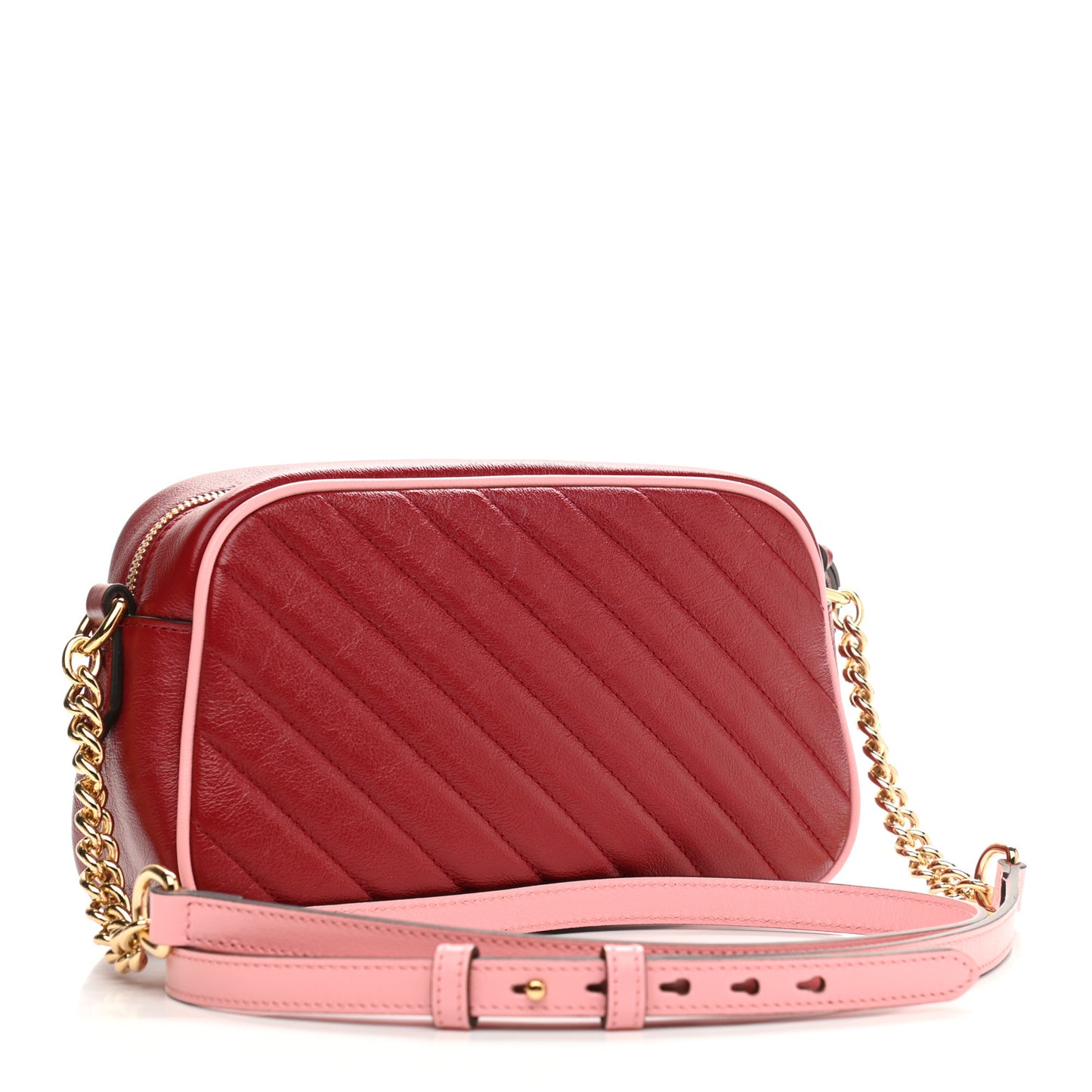 Azalea Calfskin Enamel Matelasse Diagonal Small Torchon GG Marmont Chain Shoulder Bag New Cherry Red Wild Rose