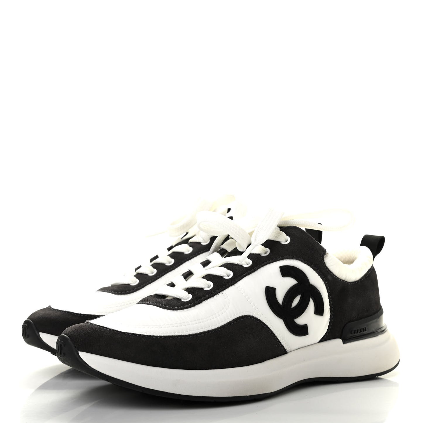 Nylon Suede Calfskin CC Sneakers 38 White Dark Grey