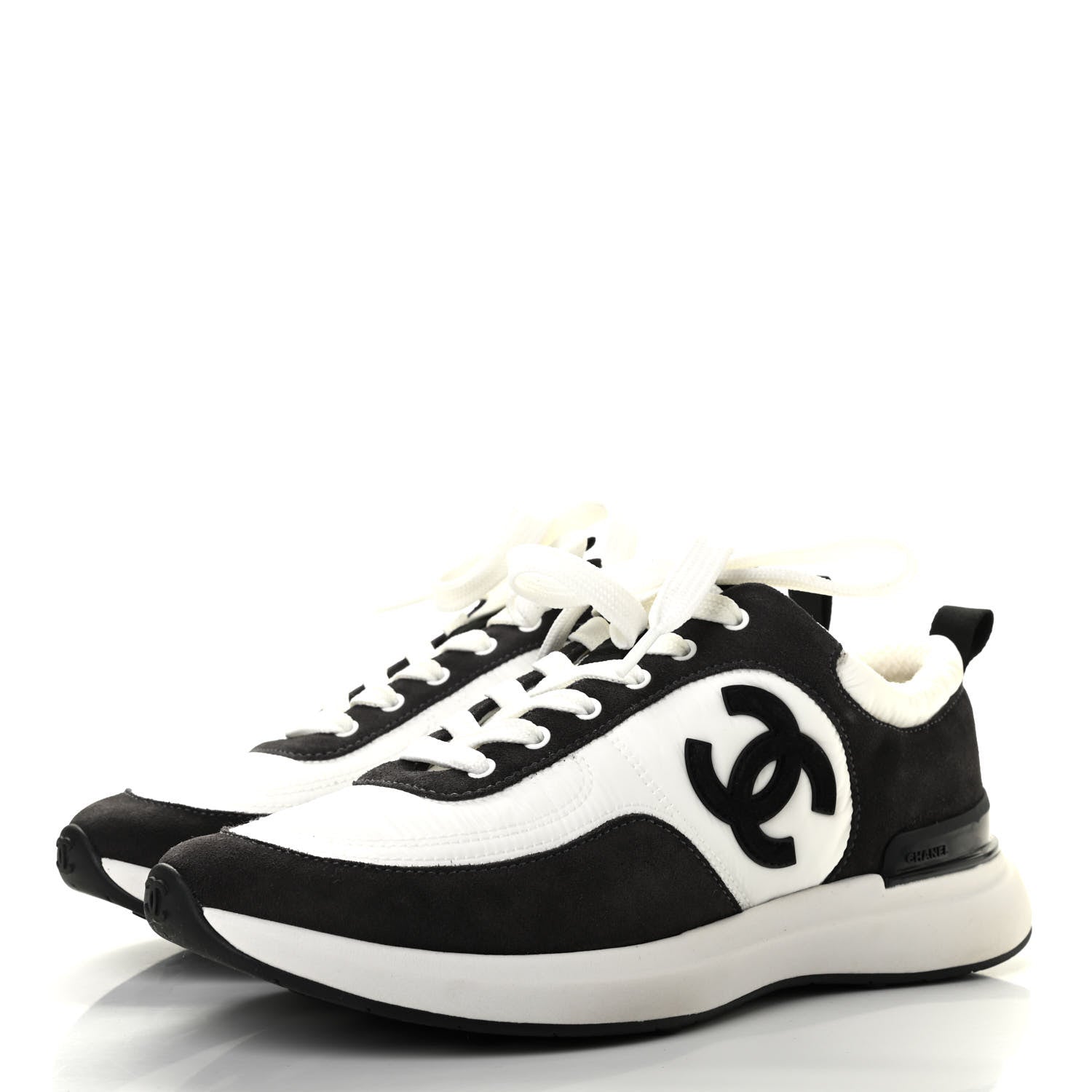Chanel Nylon Suede Calfskin CC Sneakers 38 White Dark Grey 3 of 8
