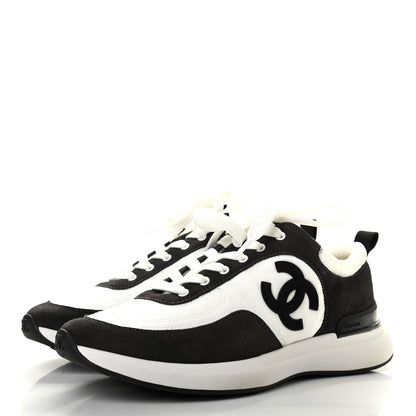 Chanel Nylon Suede Calfskin CC Sneakers 38 White Dark Grey 3 of 8