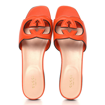 Gucci Cosmos Softy Calfskin Interlocking G Cut Out Slide Sandals 37.5 Deep Orange 2 of 9