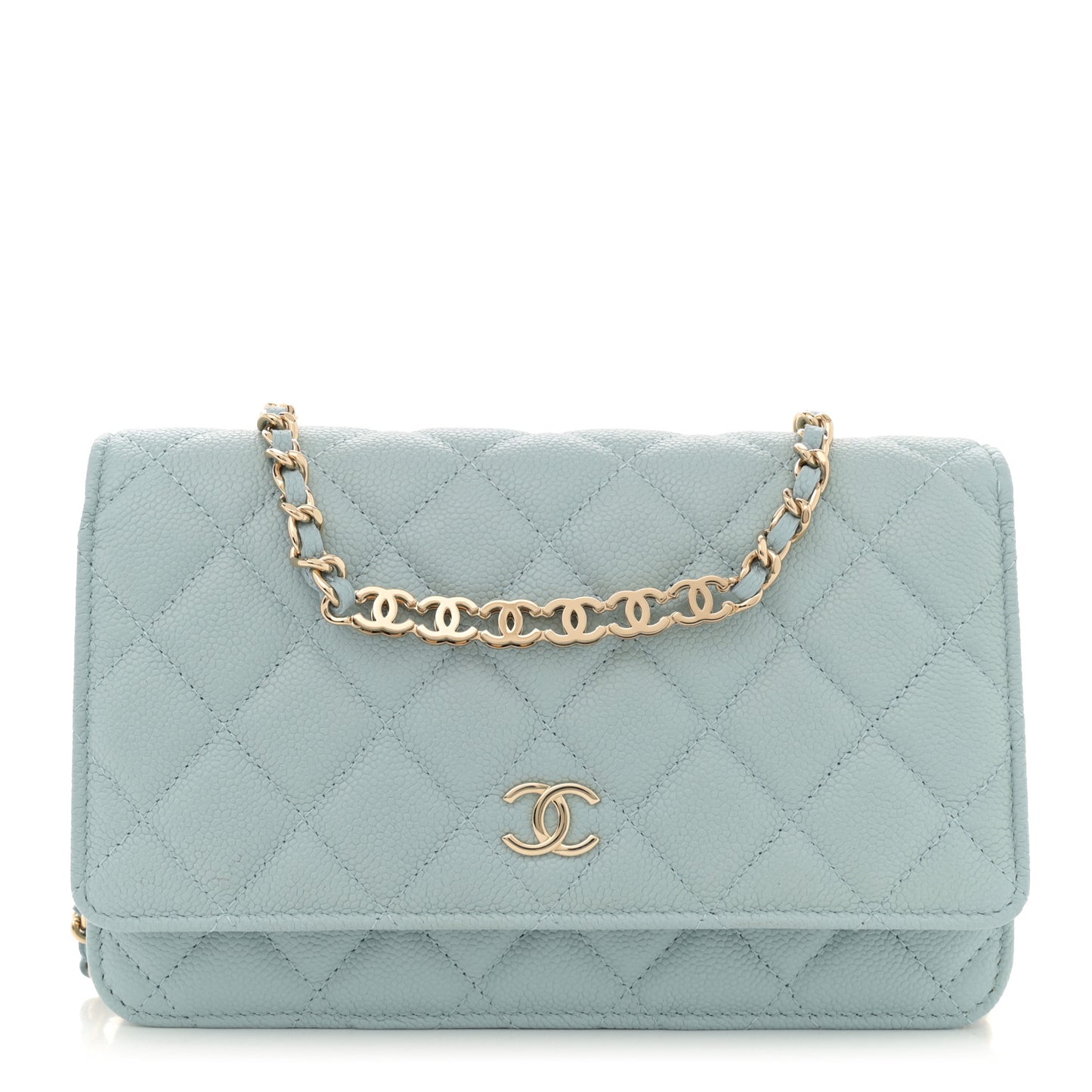 Caviar Quilted Tiny CC Wallet On Chain WOC Light Blue