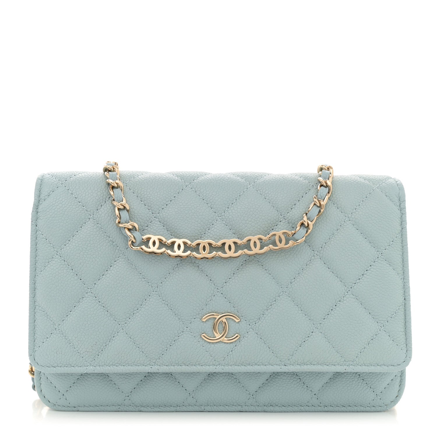 Chanel Caviar Quilted Tiny CC Wallet On Chain WOC Light Blue 1 of 11