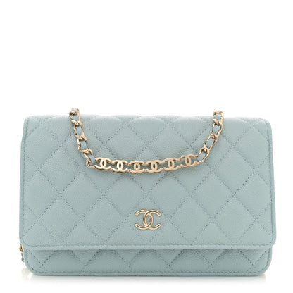 Chanel Caviar Quilted Tiny CC Wallet On Chain WOC Light Blue 1 of 11