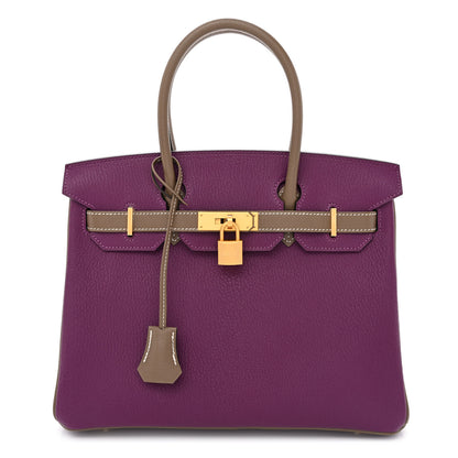 Hermes Chevre Mysore Bi-Color Horseshoe Birkin 30 Anemone Etoupe 1 of 11