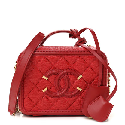 Chanel Caviar Quilted Small CC Filigree Vanity Case Red 1 of 9