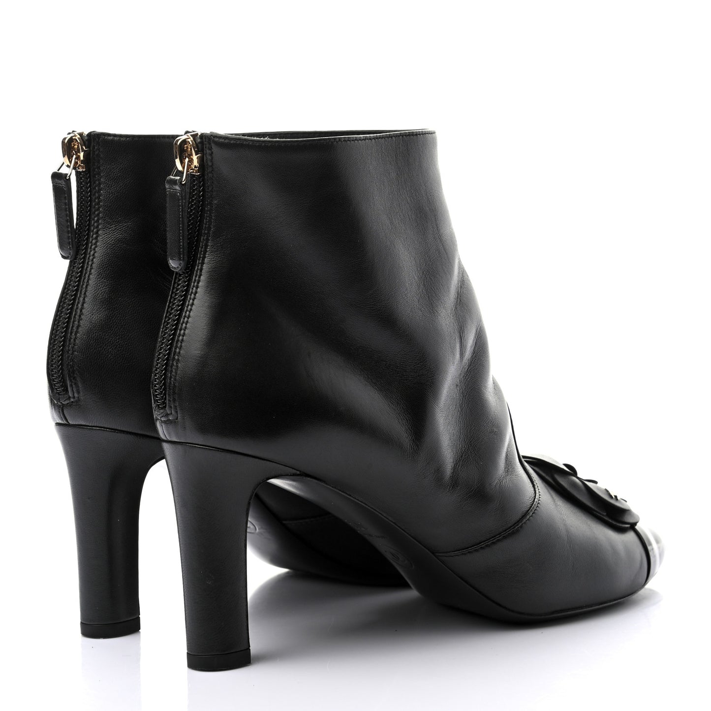 Lambskin Patent Cap Toe Pearl Camellia CC Short Boot 37.5 Black