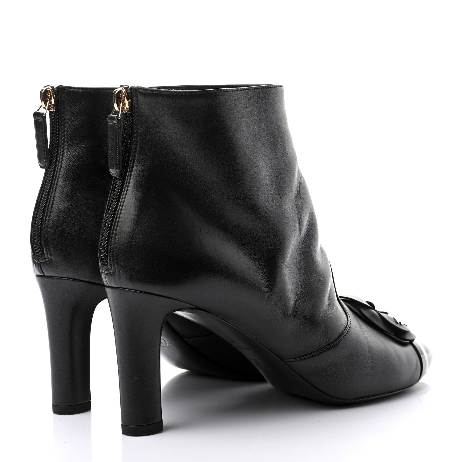 Chanel Lambskin Patent Cap Toe Pearl Camellia CC Short Boot 37.5 Black 4 of 8