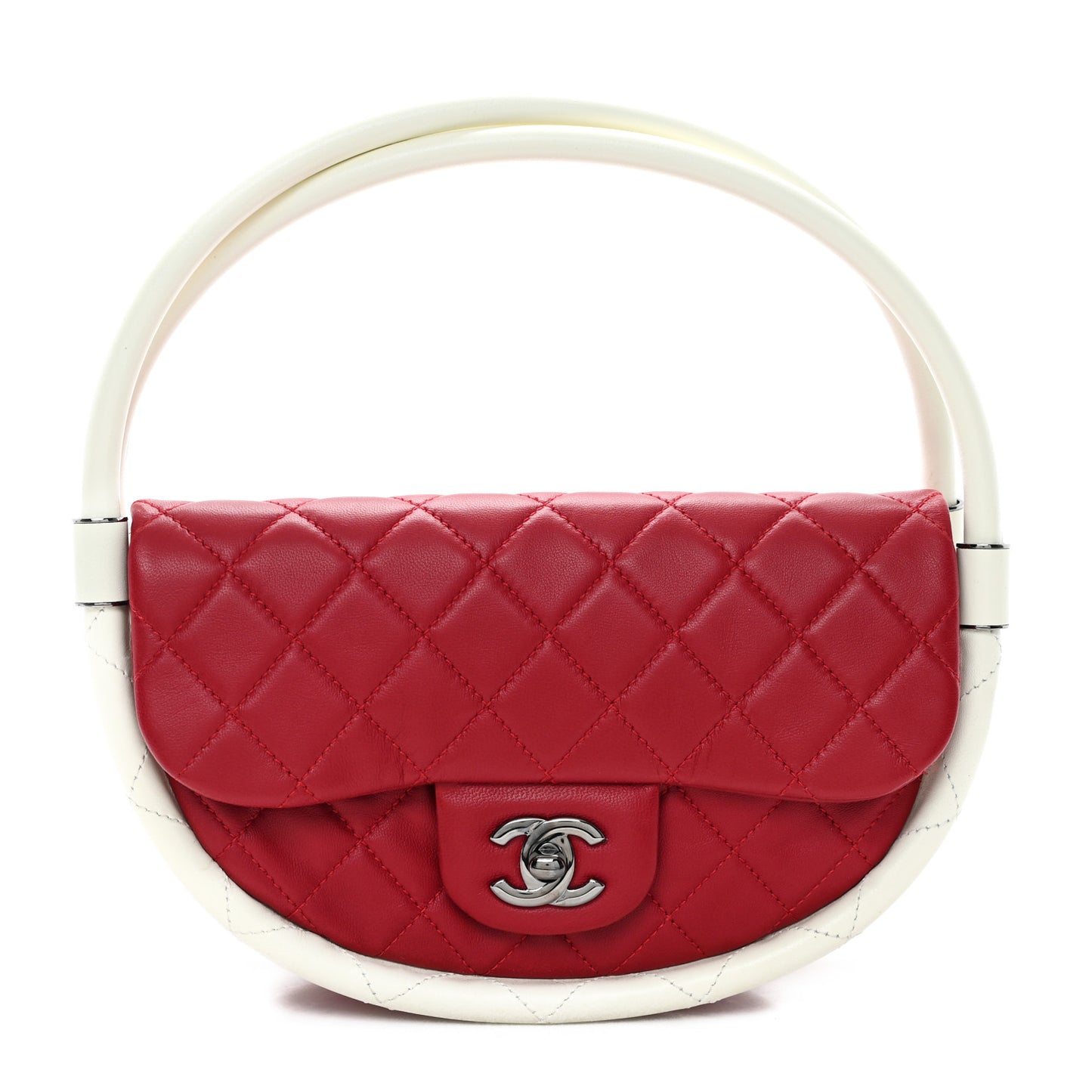 Lambskin Quilted Small Hula Hoop Flap Red