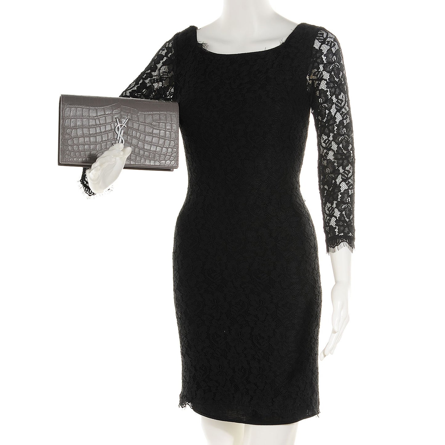 Crocodile Embossed Classic Monogram Clutch Fog