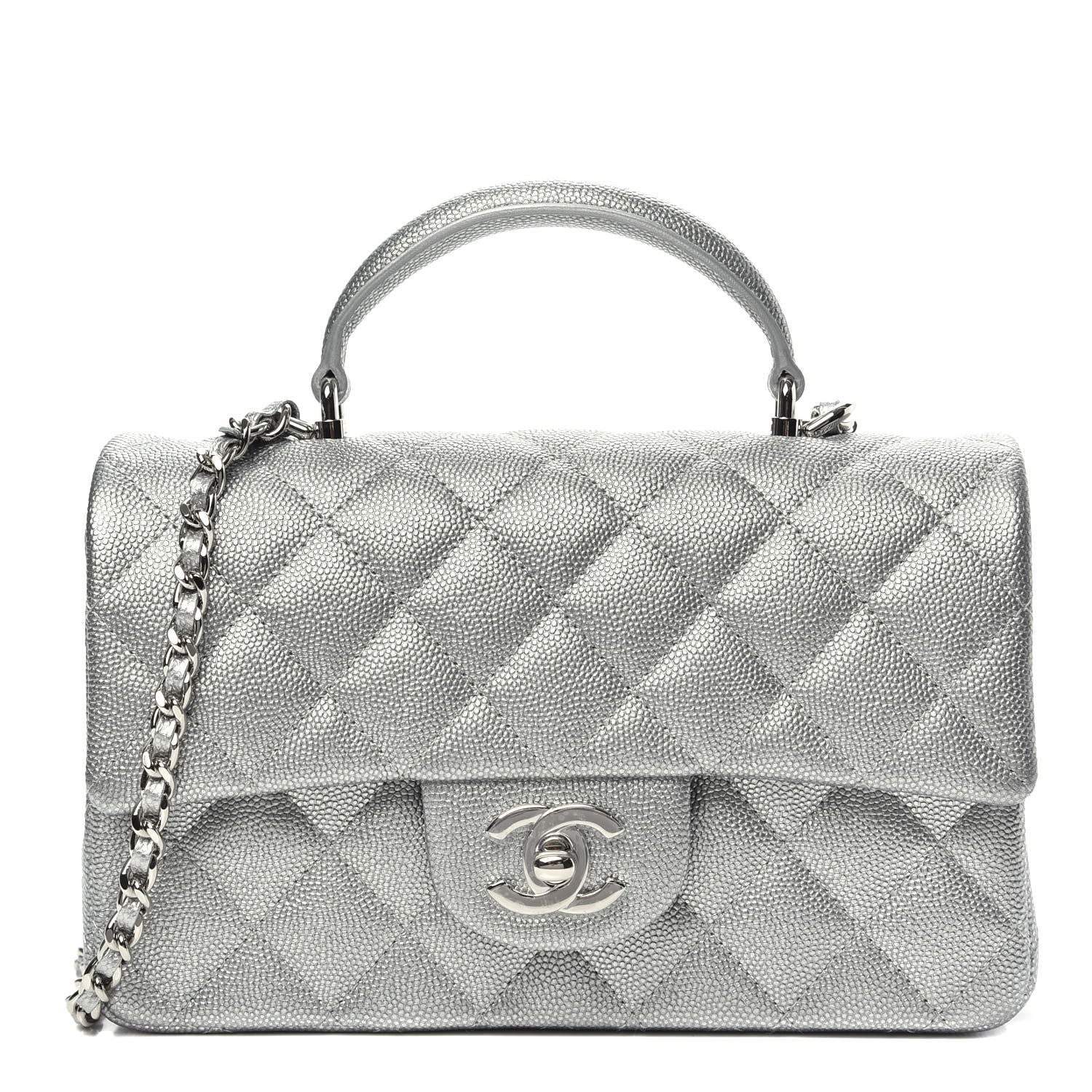 Chanel Metallic Caviar Quilted Mini Top Handle Rectangular Flap Silver 1 of 10