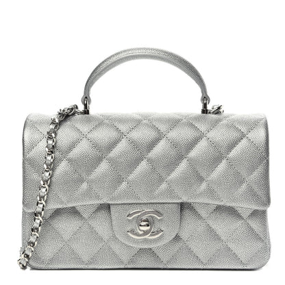 Chanel Metallic Caviar Quilted Mini Top Handle Rectangular Flap Silver 1 of 10