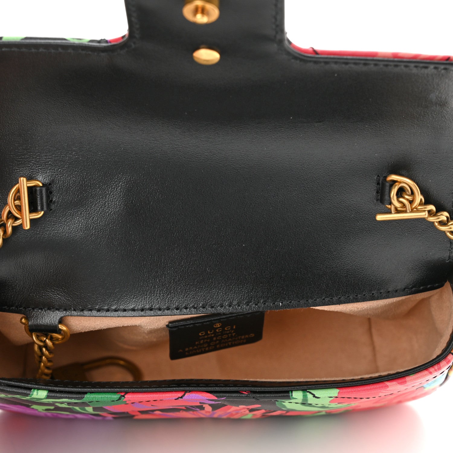 Gucci X KEN SCOTT Calfskin Matelasse Floral Print Super Mini GG Marmont Shoulder Bag Black 5 of 10