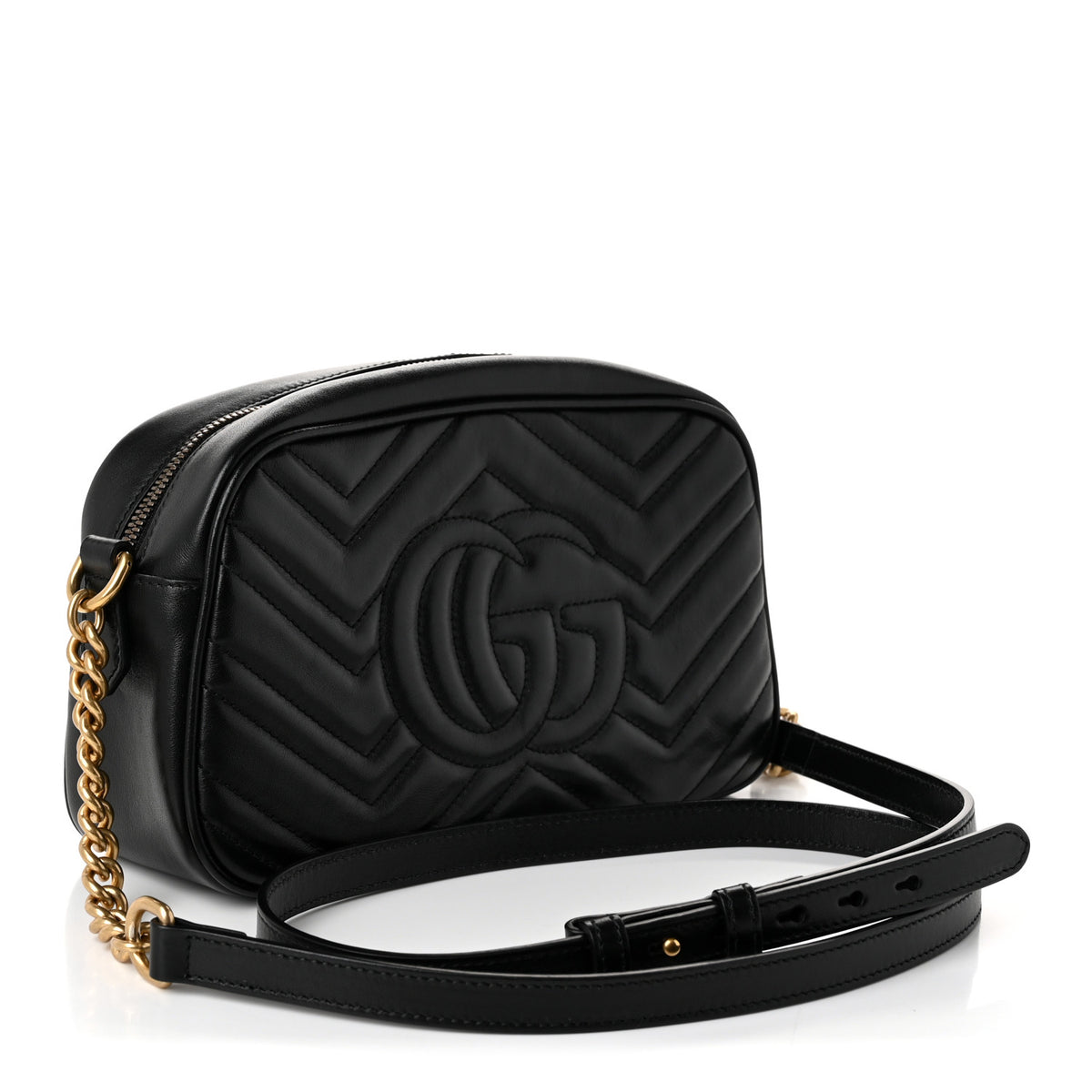 Gucci Calfskin Matelasse Small GG Marmont Chain Shoulder Bag Black 3 of 10