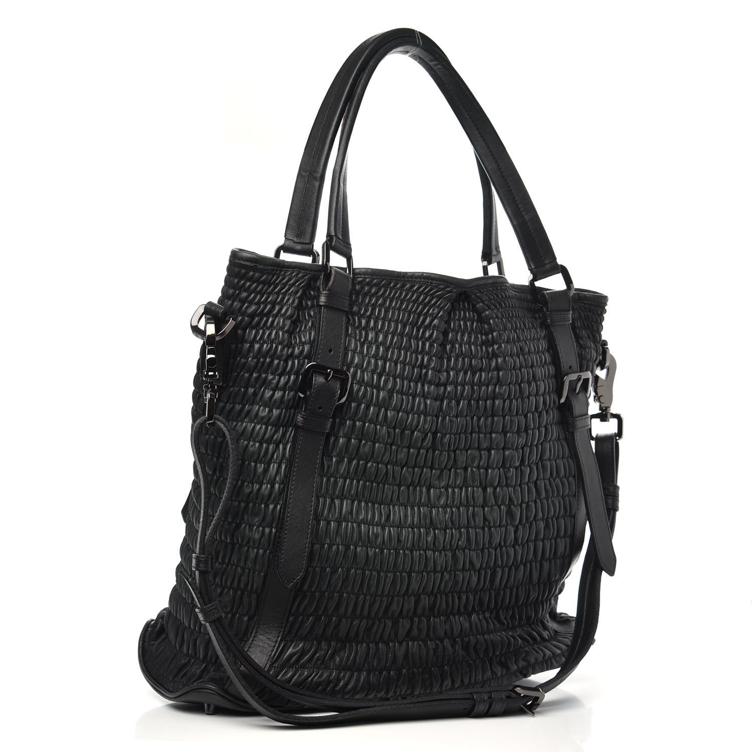 Burberry Calfskin Ruched Tote Green 3 of 13
