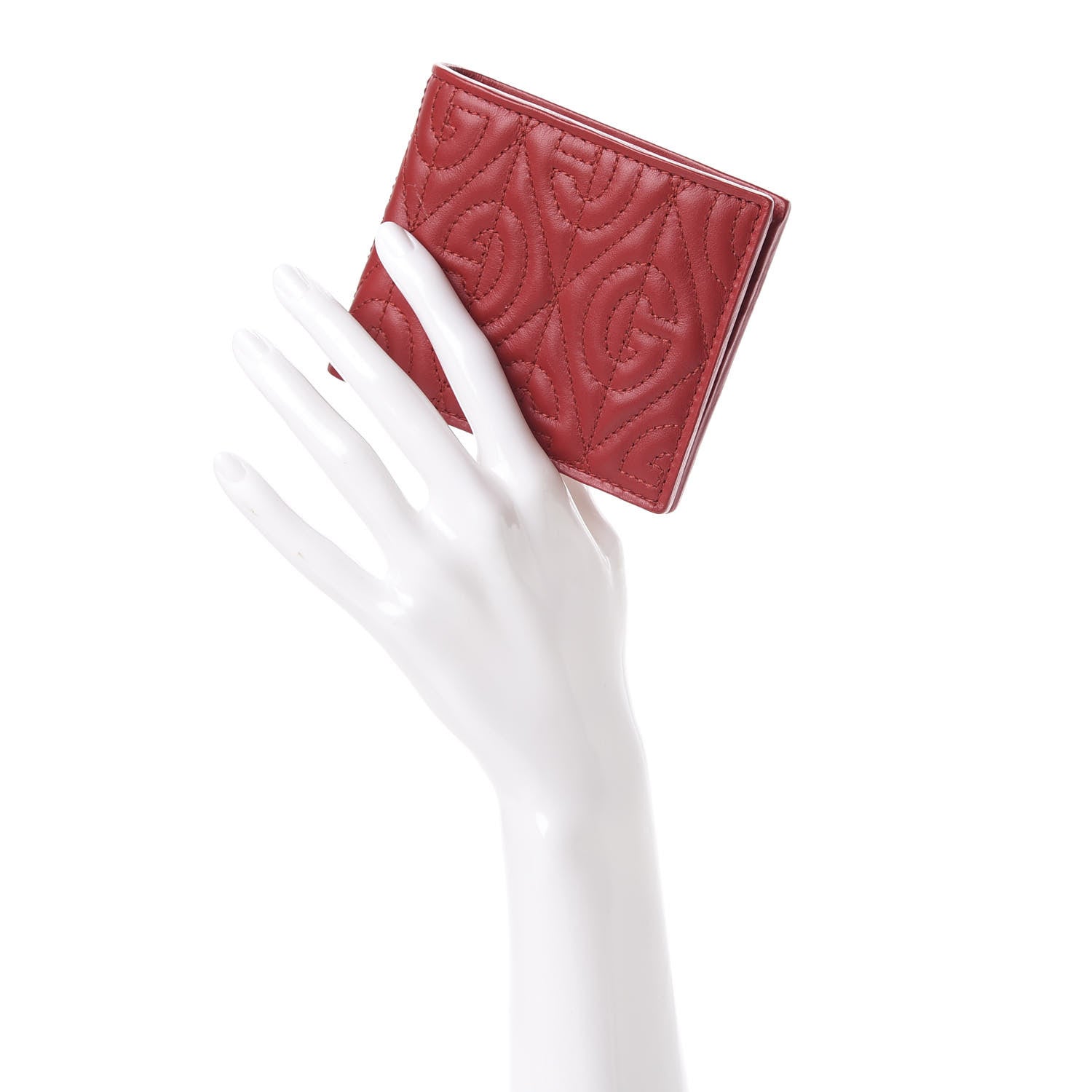 Gucci Calfskin G Rhombus Quilted Bi-Fold Wallet Hibiscus Red 2 of 10