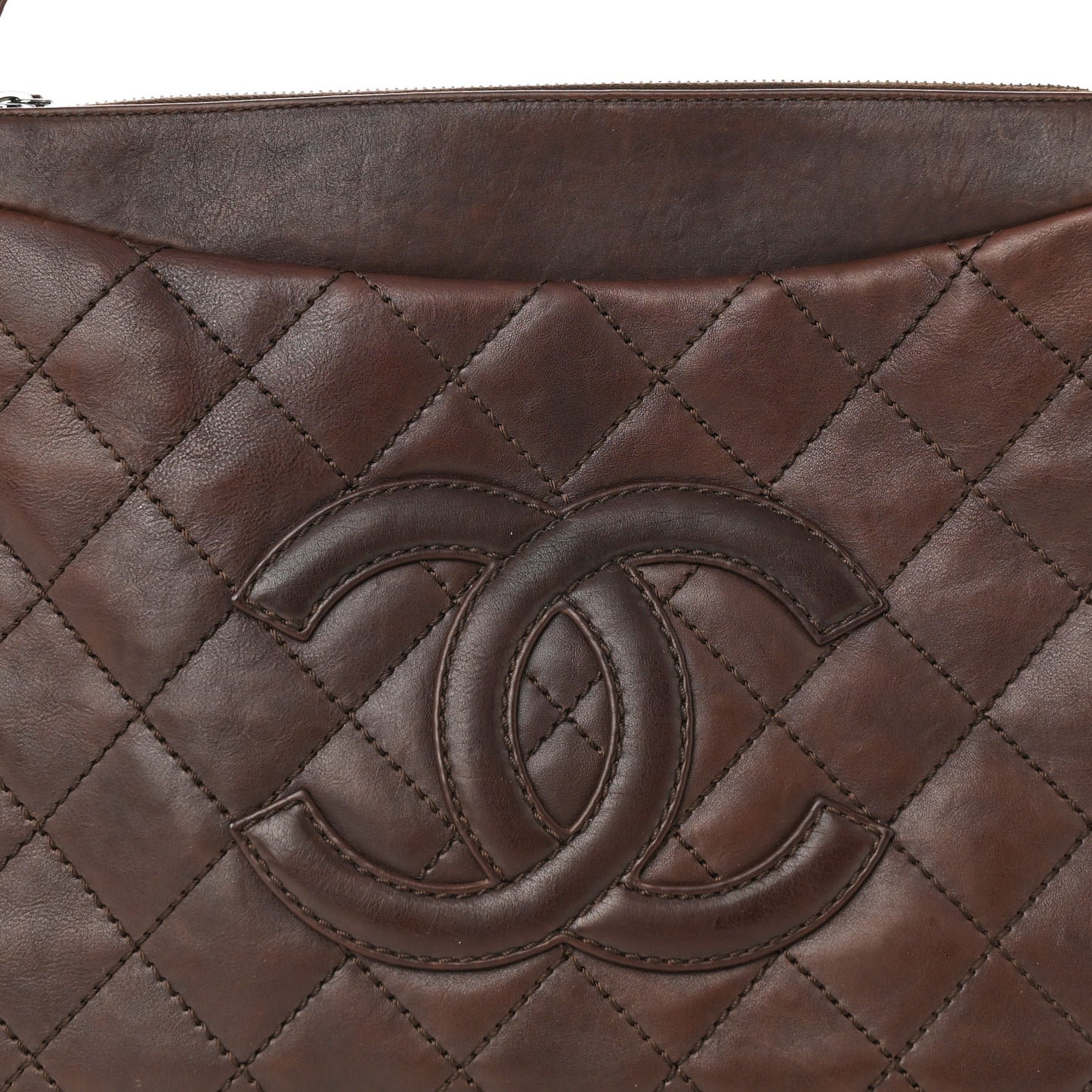 Calfskin Quilted CC Shoulder Bag Dark Brown