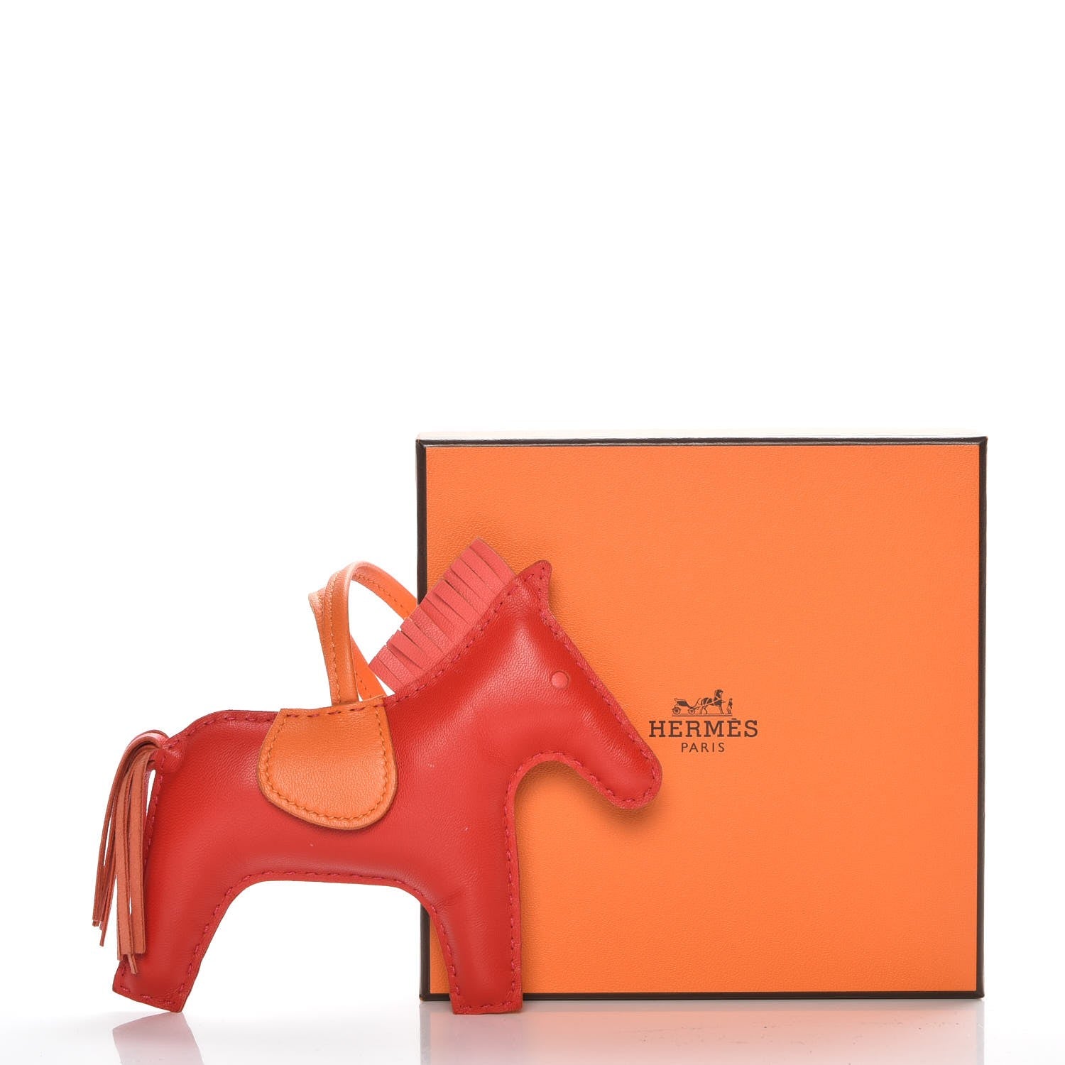 Hermes Milo Lambskin Grigri Rodeo Horse Bag Charm MM Rouge Rose Indien Jaipur Feu 4 of 4