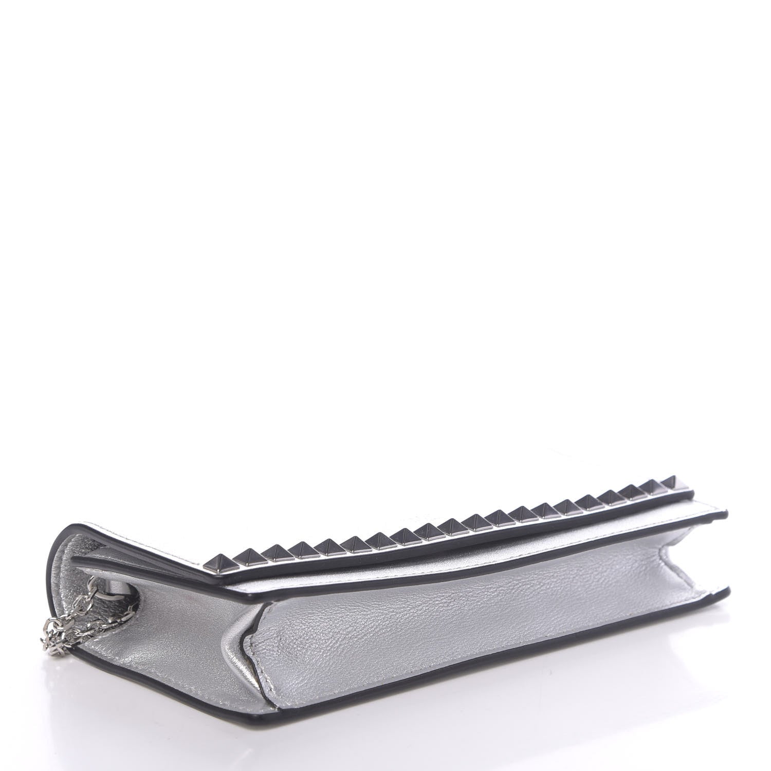 Valentino Garavani Metallic Calfskin Rockstud No Limit Wallet On Chain Silver 4 of 10