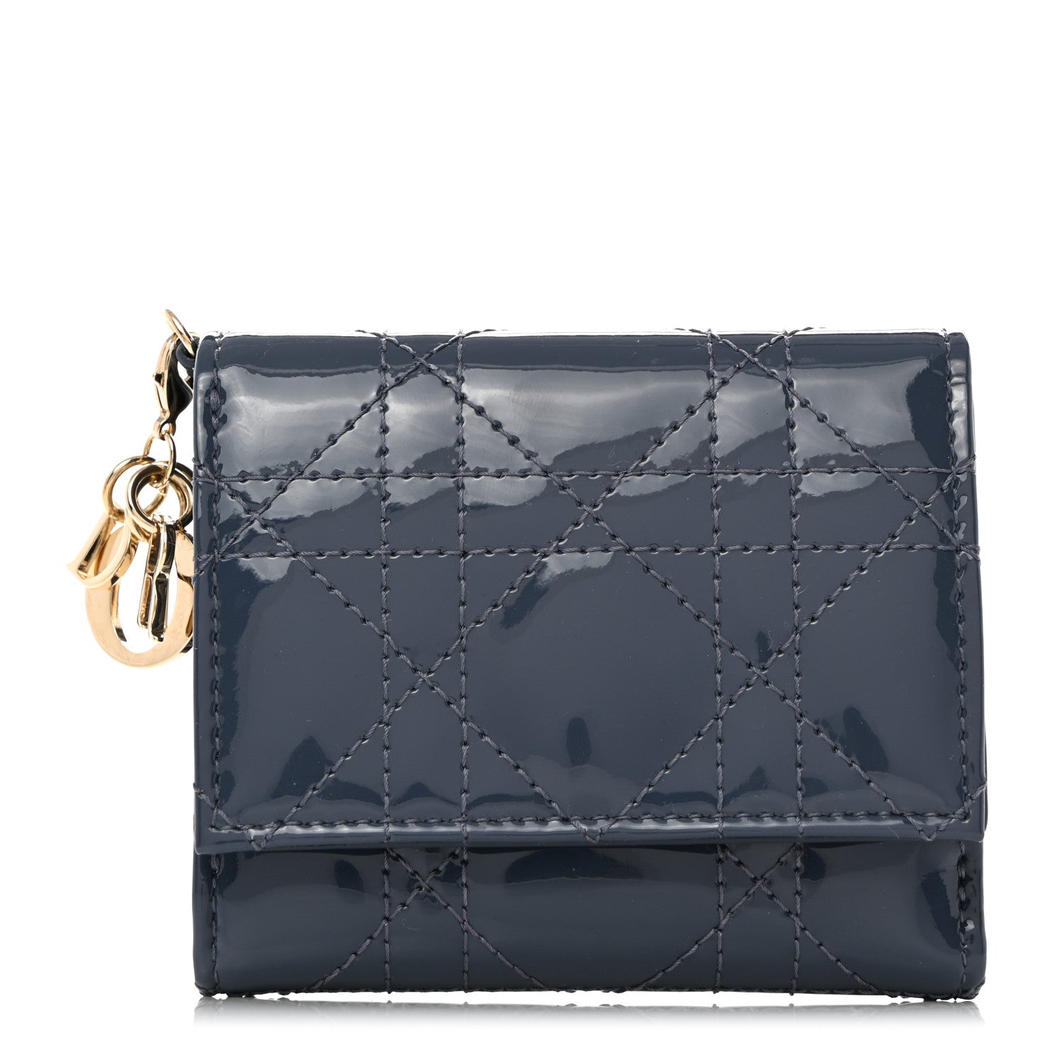 Christian Dior Patent Cannage Lady Dior Lotus Wallet Denim Blue 1 of 8