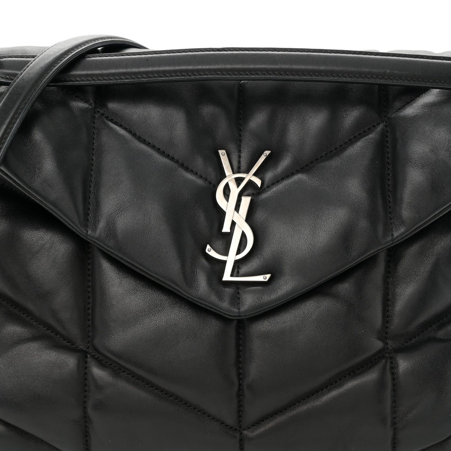 Lambskin Quilted Medium Loulou Puffer Monogram Chain Satchel Black