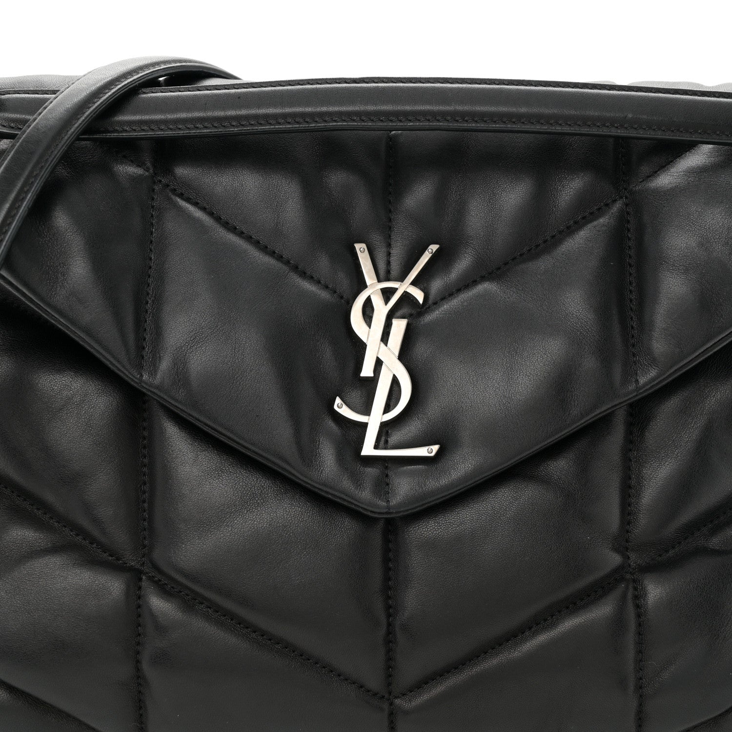 Saint Laurent Lambskin Quilted Medium Loulou Puffer Monogram Chain Satchel Black 8 of 10
