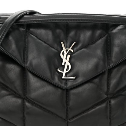 Saint Laurent Lambskin Quilted Medium Loulou Puffer Monogram Chain Satchel Black 8 of 10