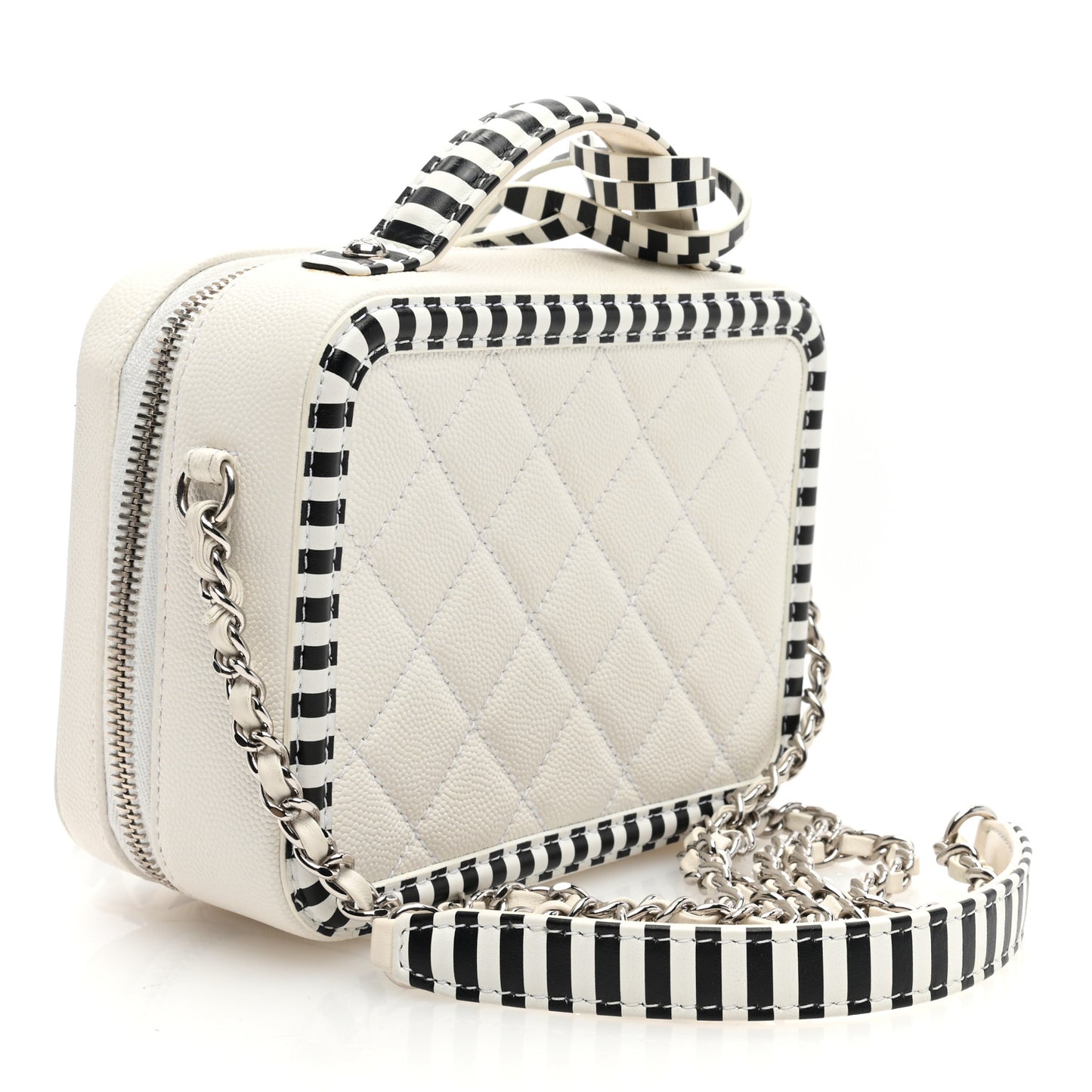 Caviar Quilted Striped Small CC Filigree Vanity Case White Black