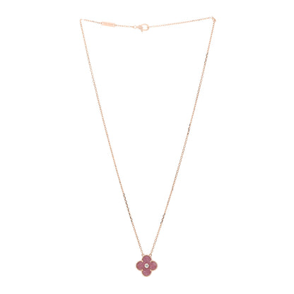 Van Cleef & Arpels 18K Rose Gold Diamond Rhodonite Vintage Alhambra Pendant Necklace 2 of 3