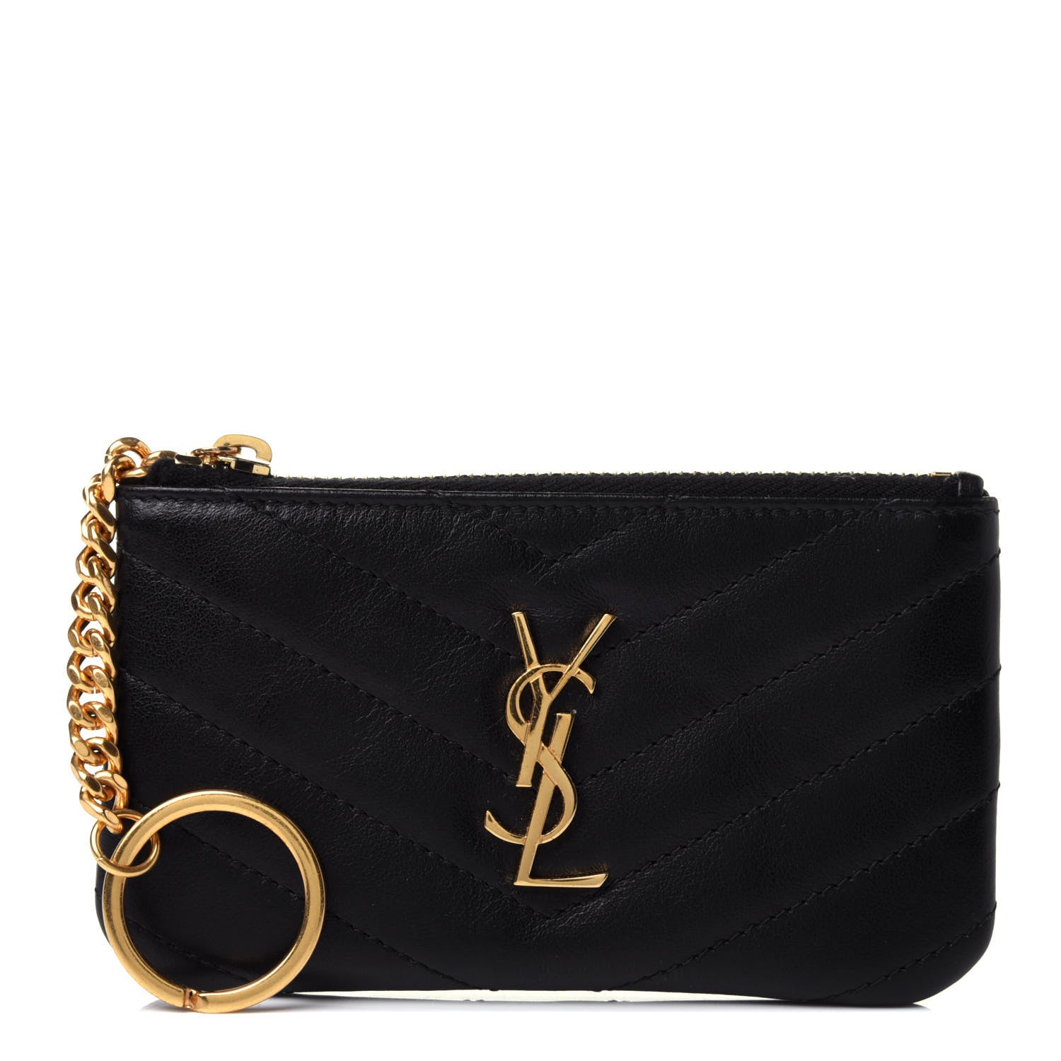 Saint Laurent Calfskin Matelasse Monogram Key Pouch Black 1 of 4