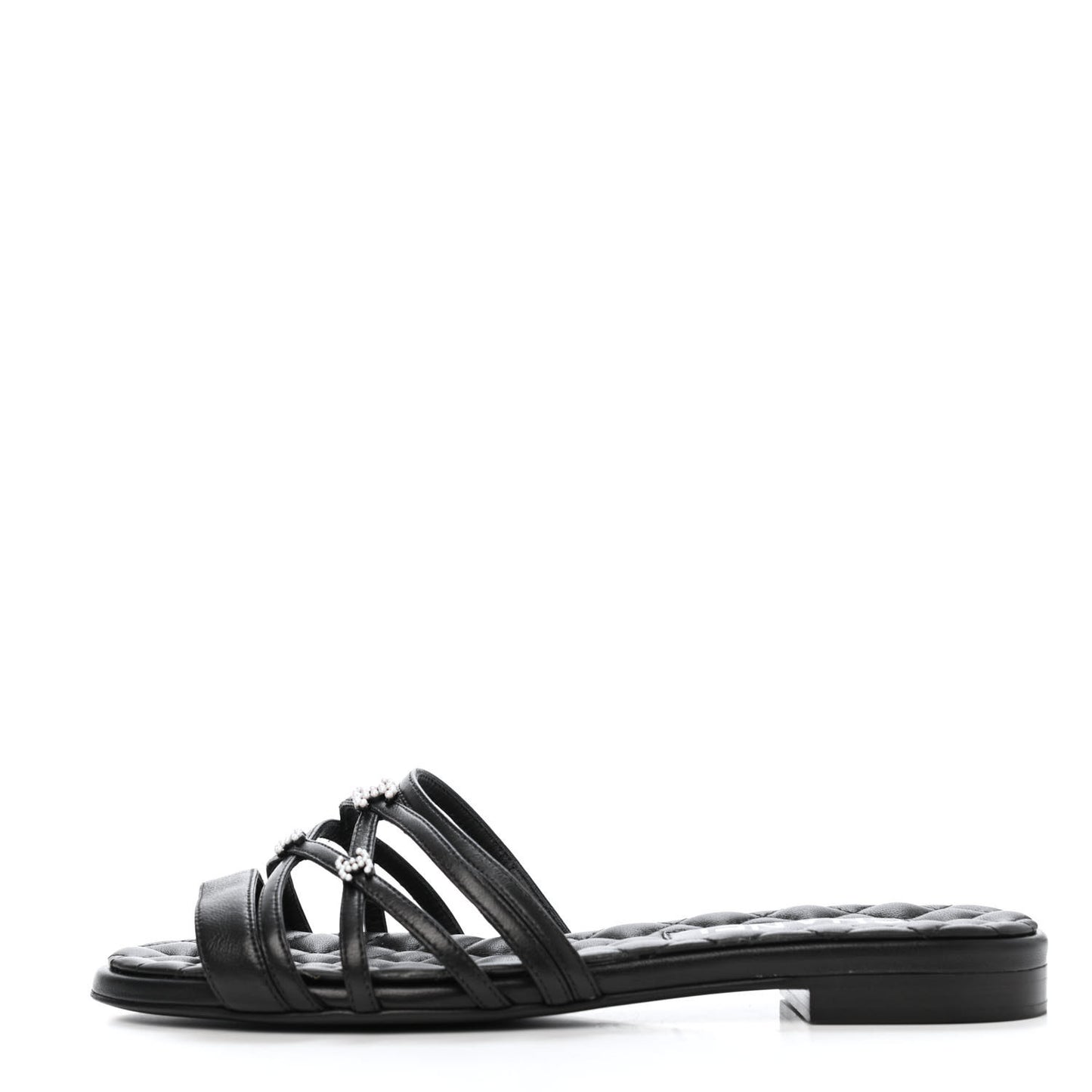 Lambskin Pearl CC Sandals 36 Black