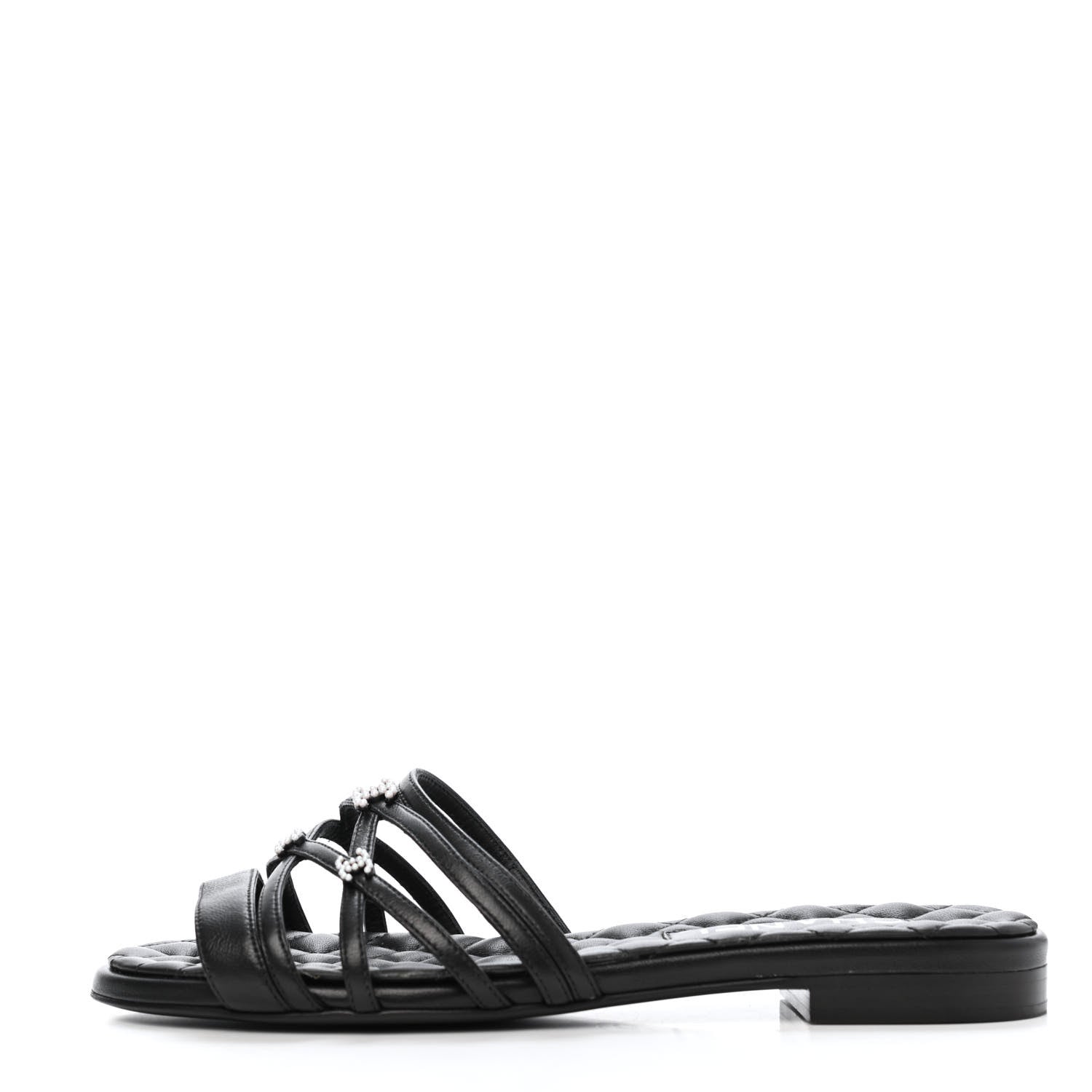 Chanel Lambskin Pearl CC Sandals 36 Black 1 of 10