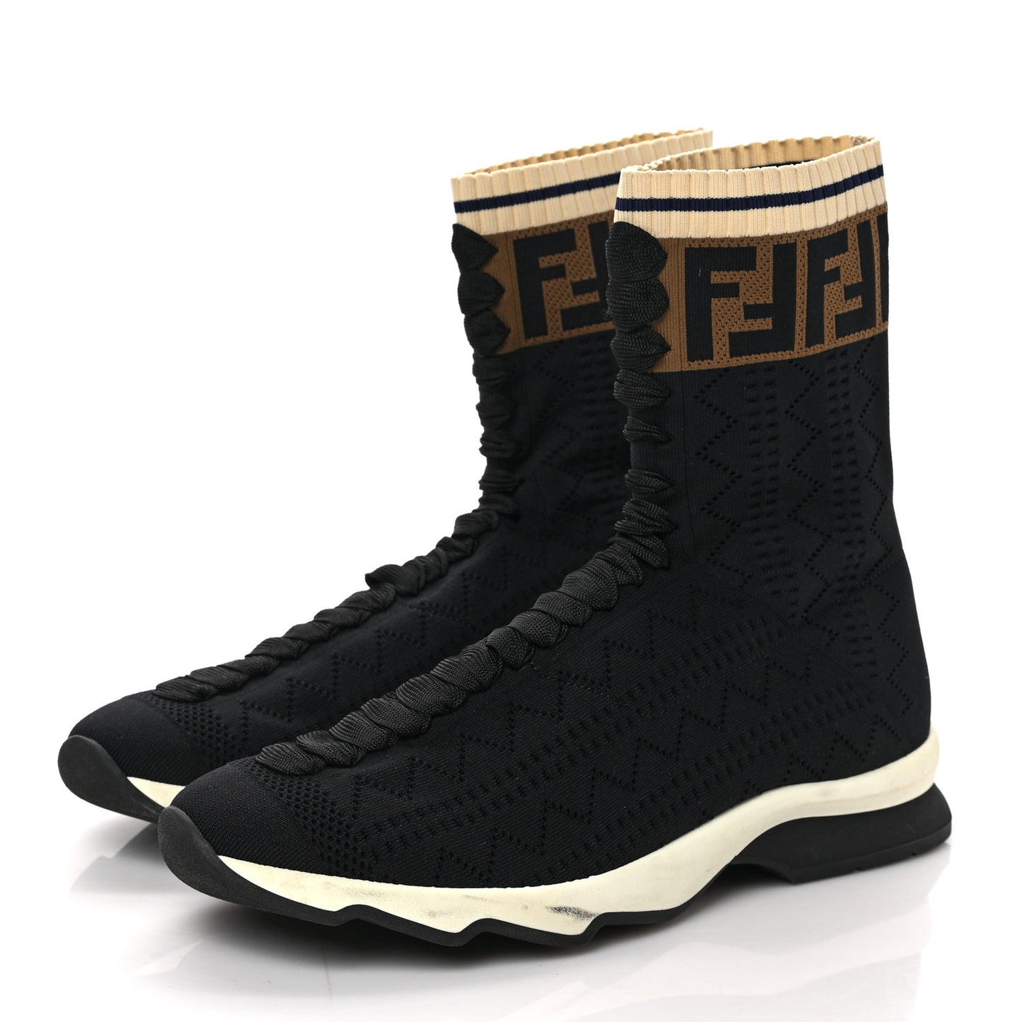 Stretch Knit Jacquard FF Sock Sneakers 41.5 Black