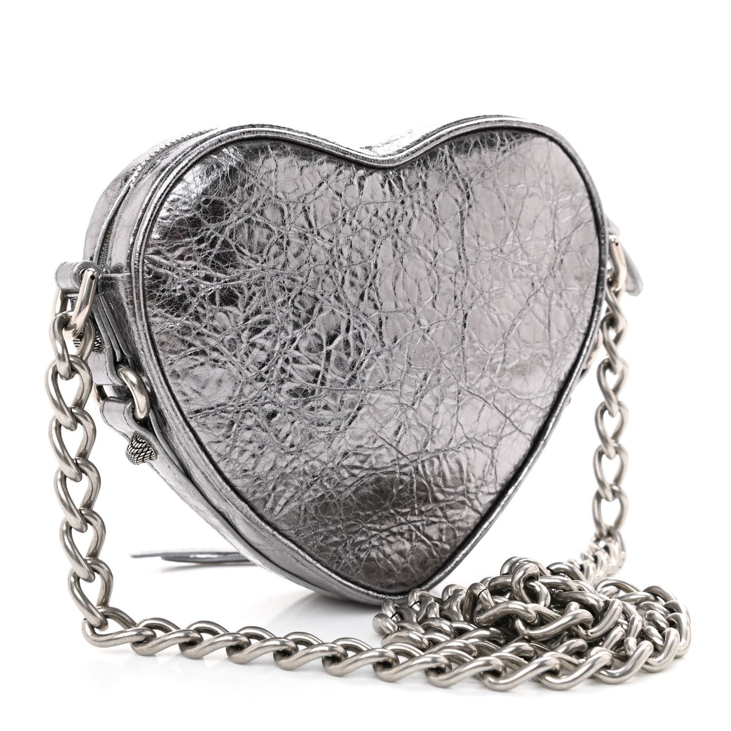 Metallic Agneau Arena Mini Le Cagole Heart Bag Silver