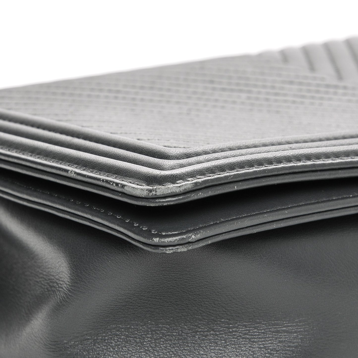 Calfskin Chevron New Medium Boy Flap Dark Grey