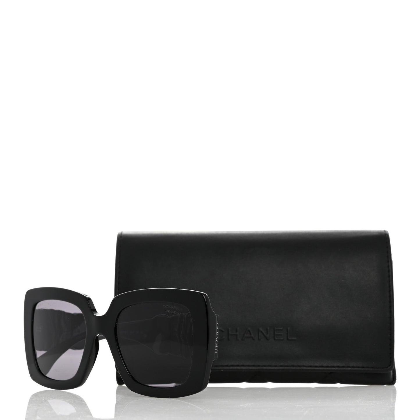 Acetate Calfskin Square Sunglasses 5474-Q-A Black