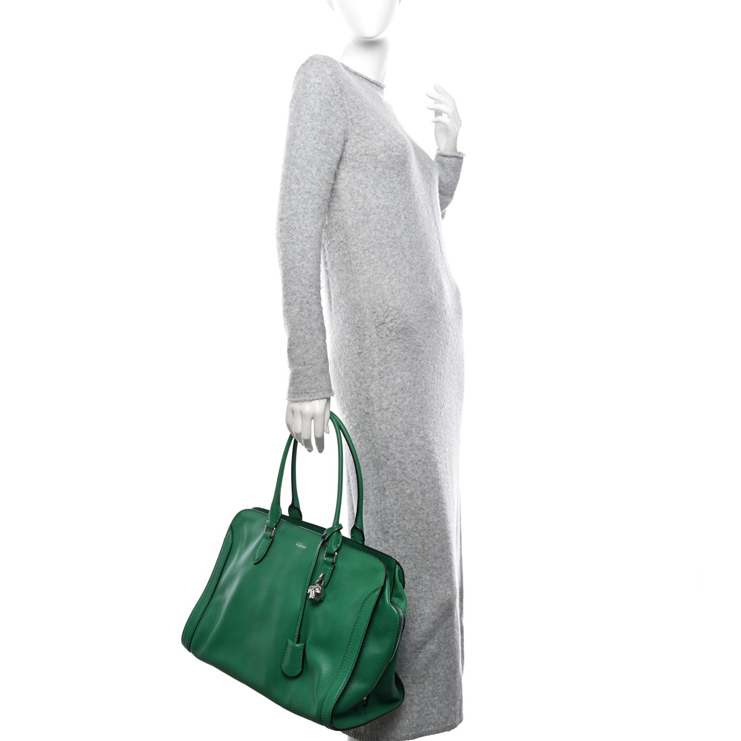 Alexander McQueen Pebbled Calfskin Large Skull Padlock Zip Around Tote Emerald 2 of 10