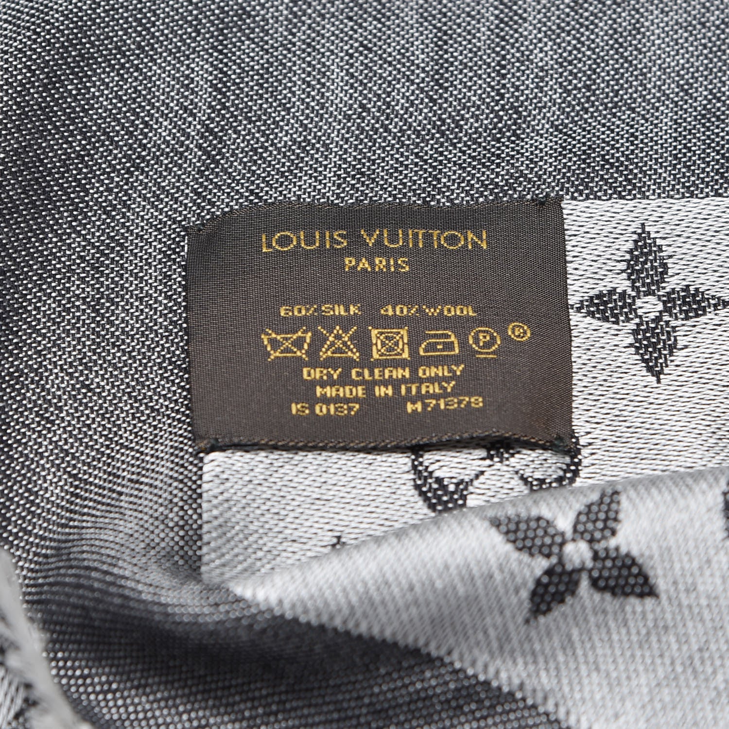 Louis Vuitton Wool Silk Monogram Denim Shawl Black 4 of 4