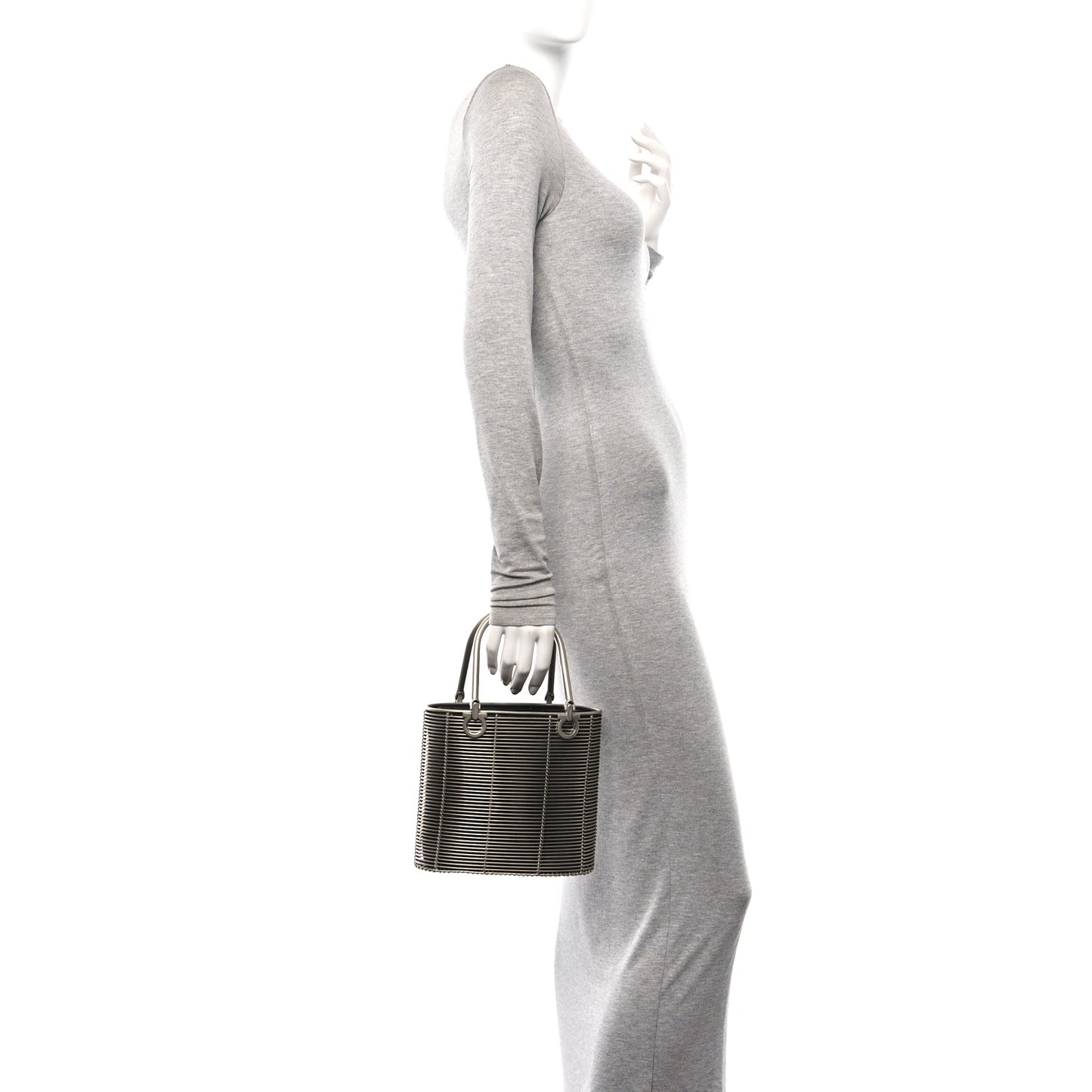 Metal Cage Gancini Bucket Bag Silver