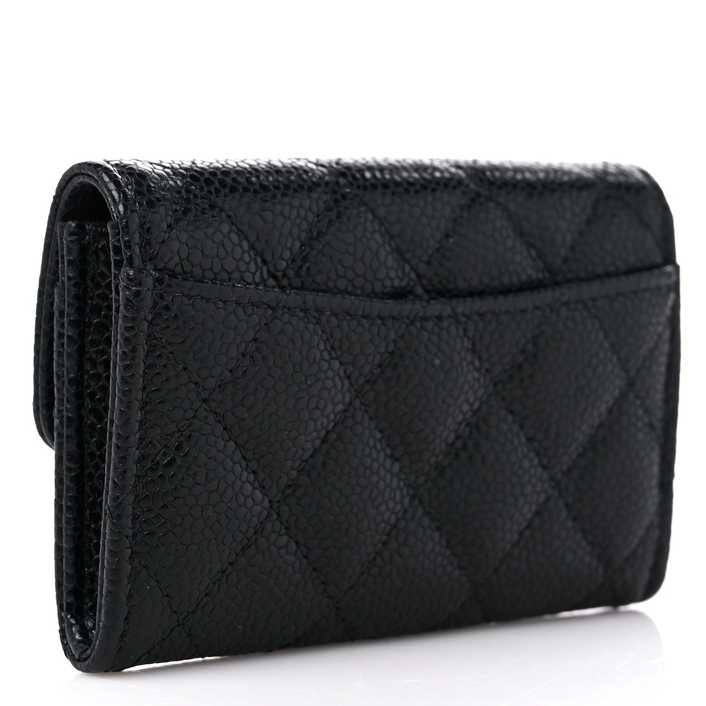 Caviar Quilted Flap Card Holder Wallet Black